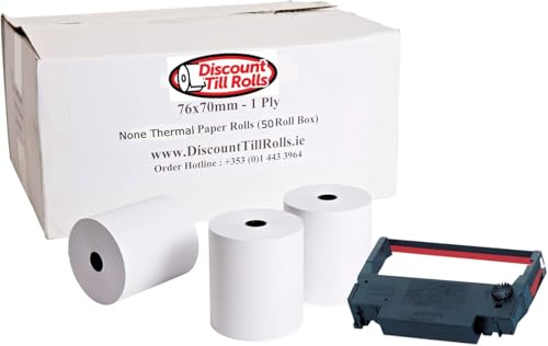 Kompatibel mit Epson TM-950, 76 x 70 mm, 1-lagig (nicht thermisch), Papierrollen für DOT MATRIX & KÜCHENDRUCKER - Erstklassiges Papier - 40 Rollen Pack von Discount Till Rolls