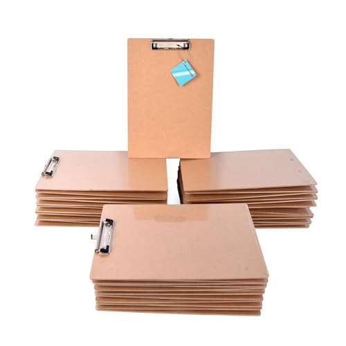 Holzklemmbretter 36 Stück, 31,5 cm x 22,5 cm, langlebig und recycelbar, Beige Hartfaserplatte Holz mit Flachgummi Metallklemme und Aufhängehalterung, Für Büroarbeit Klassenzimmer Business Restaurant von Discountershop