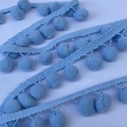 Bommelbälle, 10 mm, Bommel-Fransen, 10 mm, Pompon-Schrägband, Nähen, Handwerk, Kleiderdekoration, Meterware, Hellblau von Discover Lifestyle & Fashion Fabrics