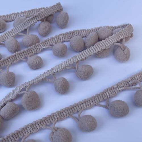 Bommelbälle, 10 mm, Bommel-Fransen, 10 mm, Pompon-Schrägband, Nähen, Handwerk, Kleiderdekoration, Meterware (Beige) von Discover Lifestyle & Fashion Fabrics