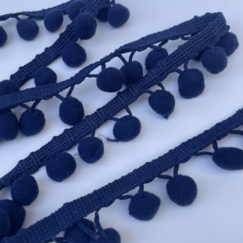 Bommelbälle, 10 mm, Bommel-Fransen, 10 mm, Pompon-Schrägband, Nähen, Handwerk, Kleiderdekoration, Meterware (Marineblau) von Discover Lifestyle & Fashion Fabrics