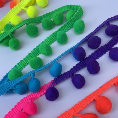 Bommelbälle, 10 mm, Bommel-Fransen, 10 mm, Pompon-Schrägband, Nähen, Handwerk, Kleiderdekoration, Meterware (Neon) von Discover Lifestyle & Fashion Fabrics