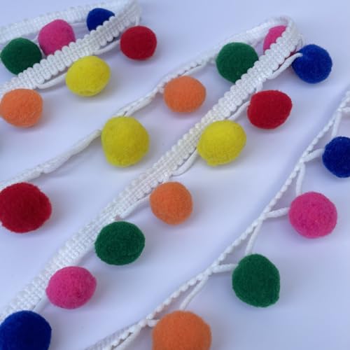 Bommelbälle, 10 mm, Bommel-Fransen, 10 mm, Pompon-Schrägband, Nähen, Handwerk, Kleiderdekoration, Meterware (Regenbogen) von Discover Lifestyle & Fashion Fabrics