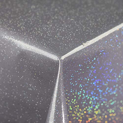 Einfarbig silberfarbene Tischdecke aus PVC/Vinyl, mit Glitzer durchzogen, abwischbar, 140 cm breit, Meterware von Discover Lifestyle & Fashion Fabrics
