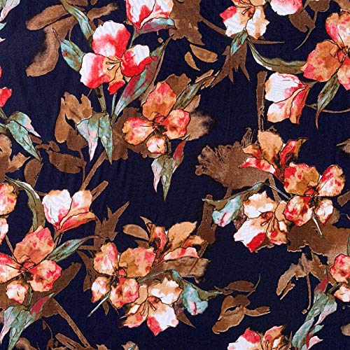 Grace Floral Flower Design Digitaldruck 100% Premium Viskose Challis weicher Drapierstoff Stoff | 140 cm breit | Meterware (braun) von Discover Lifestyle & Fashion Fabrics