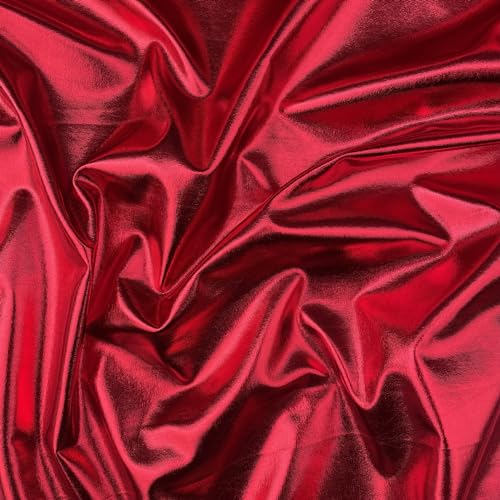 Lycra-Stoff, Metallic-Folie, 4-Wege-Stretch, Poly-Spandex, einfarbig, glänzend, Tanzbekleidung, Sportbekleidung, Kleidung, Stoff, Material, 150 cm breit (Meterware, rot) von Discover Lifestyle & Fashion Fabrics