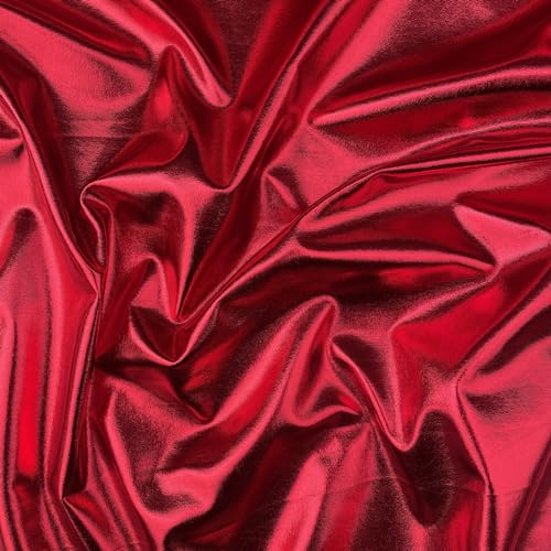 Metallic-Folienstoff, 4-Wege-Stretch, Poly-Spandex, einfarbig, glänzend, Tanzbekleidung, Sportbekleidung, Stoff, 150 cm breit (pro halber Meter, rot) von Discover Lifestyle & Fashion Fabrics
