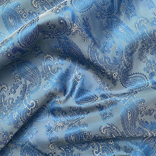 Paisleymuster, Jacquard-Poly-Viskose, gewebter Polsterstoff, Kleiderfutter, Drapierstoff, Material | 150 cm breit (pro halber Meter, Blau/Gold) von Discover Lifestyle & Fashion Fabrics