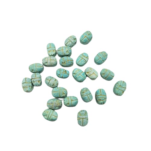 Ägyptische Skarabäus-Perlen, 24 Stück, XXS, horizontal gebohrt, grüner handgeschnitzter Speckstein, Hieroglyphen des alten Ägypten, hergestellt in Ägypten Ägyptische Skarabäus-Perlen, 24 Stück, XXS, horizontal gebohrt, grüner handgeschnitzter Speckstein, Hieroglyphen des alten Ägypten, hergestellt in Ägypten von Discoveries Egyptian Imports