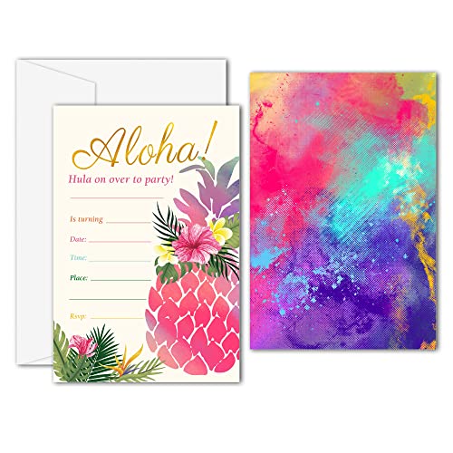 Hawaiianische Sommer-Pool-Party-Einladungen, Aloha Luau Tropische Party-Einladungen – Füllen Sie die leeren Geburtstagsparty-Einladungen – 20 Einladungskarten mit 20 Umschlägen (d07) von Disfuco