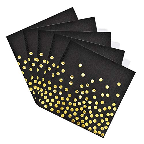 50 Stück Servietten Schwarz Gold für Party, 33 X 33 cm Servietten Papier Biologisch Abbauba für Birthday Party, Hochzeit, Weihnachten, Neujahr von Disino