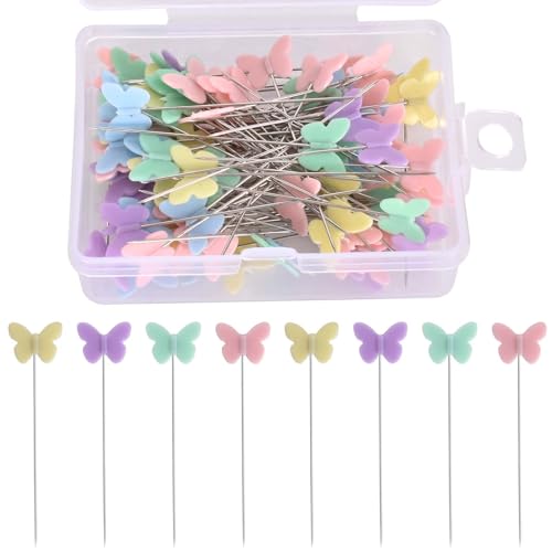 100 stücke Head Pins für DIY,Mehrfarbige Stecknadeln Mit Kopf,stecknadeln mit Kopf bunt,Mehrfarbige Stecknadeln,Head Pins,Kratznadeln mit Aufbewahrungsbox-für DIY Schmuck (Schmetterling) von Disnace