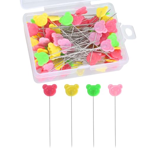 100 stücke Head Pins für DIY,Mehrfarbige Stecknadeln Mit Kopf,stecknadeln mit kopf bunt,Mehrfarbige Stecknadeln,Head Pins,Kratznadeln mit Aufbewahrungsbox-für DIY Schmuck (Bär) von Disnace