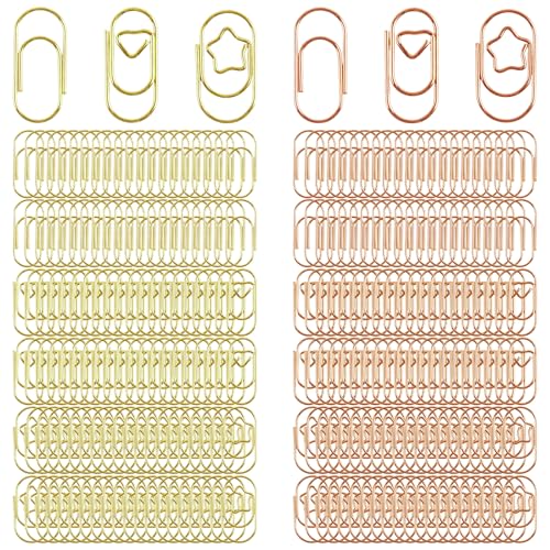 300 Stück Bunt Büroklammern, Metall Herzform Sternform Pausbackenform Büroklamme, Klein Lesezeichens, Büroklammern Set für Dekorative Büro Klassenzimmer Zuhause Hochzeit (Gold, Roségold) von Disnace