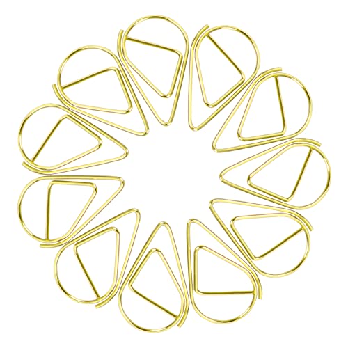 Büroklammer-50pcs Durable Briefklammern, Wassertropfen Form Papierklammern,Kleine Büroklammern Herz Metall für Foto Papier Buch Memo Karte Poster und Briefkopf-Einladungen -1.6x2.5cm (Gold) von Disnace