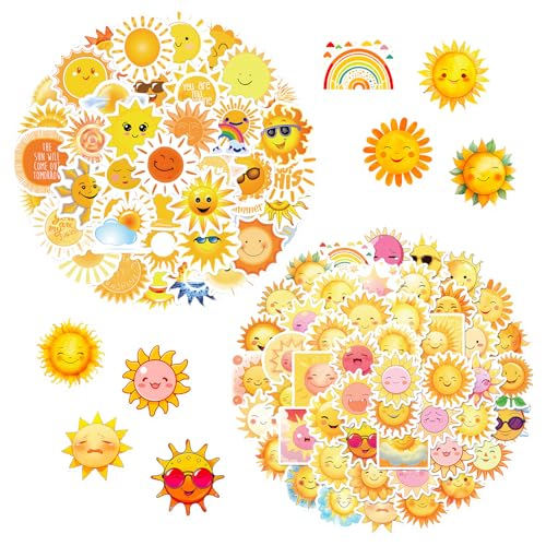 Disnace 110 Stück Sonnenaufkleber, Sonnenförmige Aufkleber, Niedliche Sonnenaufkleber, Wasserdichte Sonnenbaden Sticker, Deko-Sticker für Laptops, Trinkflaschen, Fahrräder, Koffer, Scrapbooks Disnace 110 Stück Sonnenaufkleber, Sonnenförmige Aufkleber, Niedliche Sonnenaufkleber, Wasserdichte Sonnenbaden Sticker, Deko-Sticker für Laptops, Trinkflaschen, Fahrräder, Koffer, Scrapbooks von Disnace