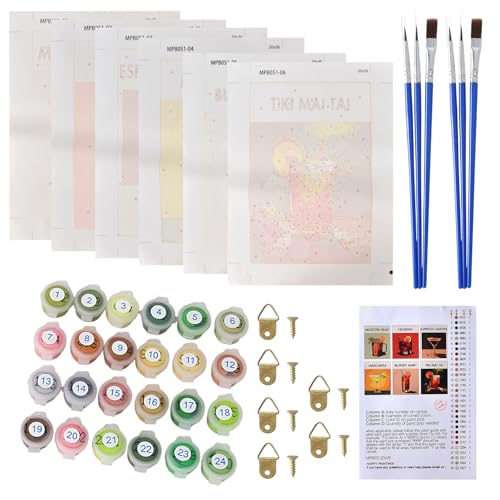 Malen nach Zahlen Set für Erwachsene – DIY Ölgemälde Cocktailgläser Motiv Leinwände 20x30cm, 6 Leinwände, Acrylfarben & Pinsel, Einfaches Paint by Numbers für Anfänger & Deko(Ohne Rahmen) von Disnace
