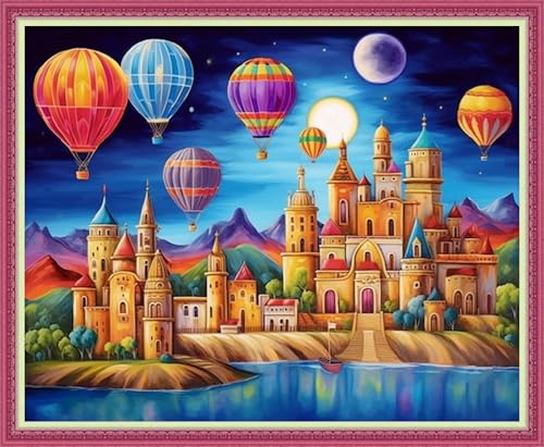 Disnesart Kreuzstich-Stickerei-Set, 11-fädig, Baumwollgarn, bedruckt, DIY-Nadelspitzen-Kits, Bastelset, Kreuzstich, geprägte Sets, Regenbogen-Schloss, Heißluftballon, 40,6 x 50,8 cm Disnesart Kreuzstich-Stickerei-Set, 11-fädig, Baumwollgarn, bedruckt, DIY-Nadelspitzen-Kits, Bastelset, Kreuzstich, geprägte Sets, Regenbogen-Schloss, Heißluftballon, 40,6 x 50,8 cm von Disnesart