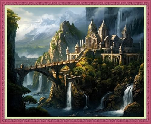 Disnesart Kreuzstich-Stickerei-Set, 11-fädig, Baumwollgarn, bedruckt, DIY-Nadelspitzen-Kits, Bastelset, Kreuzstich, geprägte Sets, Schlosslandschaft, 40,6 x 50,8 cm Disnesart Kreuzstich-Stickerei-Set, 11-fädig, Baumwollgarn, bedruckt, DIY-Nadelspitzen-Kits, Bastelset, Kreuzstich, geprägte Sets, Schlosslandschaft, 40,6 x 50,8 cm von Disnesart