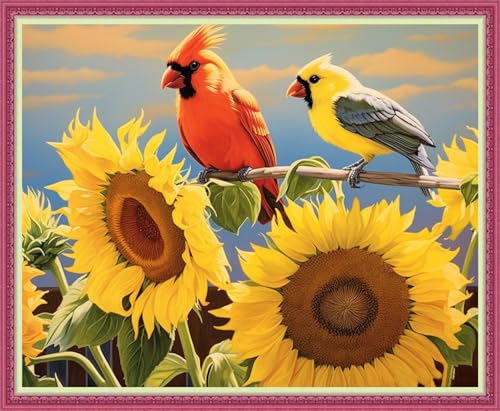 Disnesart Kreuzstich-Stickerei-Set, 11-fädig, Baumwollgarn, bedruckt, DIY-Nadelspitzen-Kits, Bastelset, Kreuzstich, geprägte Sets, Sonnenblumen-Vogel, 40,6 x 50,8 cm Disnesart Kreuzstich-Stickerei-Set, 11-fädig, Baumwollgarn, bedruckt, DIY-Nadelspitzen-Kits, Bastelset, Kreuzstich, geprägte Sets, Sonnenblumen-Vogel, 40,6 x 50,8 cm von Disnesart