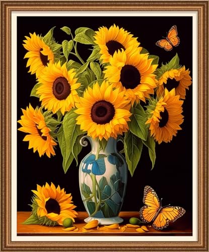 Disnesart Kreuzstich-Stickerei-Set, 11-fädig, Baumwollgarn, bedruckt, DIY-Nadelspitzen-Kits, Bastelset, Kreuzstich, geprägte Sets, Sonnenblumenvase, 40,6 x 50,8 cm Disnesart Kreuzstich-Stickerei-Set, 11-fädig, Baumwollgarn, bedruckt, DIY-Nadelspitzen-Kits, Bastelset, Kreuzstich, geprägte Sets, Sonnenblumenvase, 40,6 x 50,8 cm von Disnesart