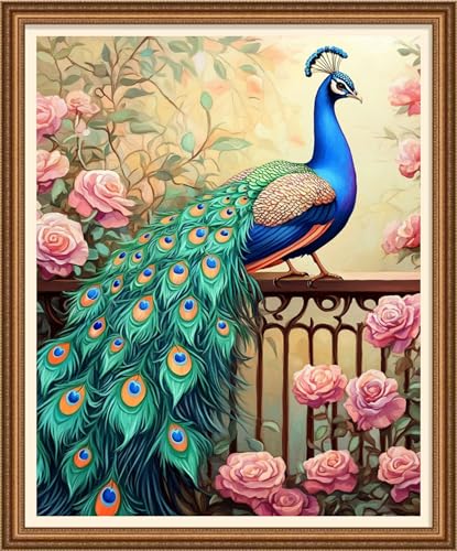 Disnesart Kreuzstich-Stickerei-Set, 11-fädig, Baumwollgarn, bedruckt, DIY-Nadelspitzen-Kits, Bastelset, Kreuzstich, geprägte Sets, blauer Pfauenlandschaft, 40,6 x 50,8 cm Disnesart Kreuzstich-Stickerei-Set, 11-fädig, Baumwollgarn, bedruckt, DIY-Nadelspitzen-Kits, Bastelset, Kreuzstich, geprägte Sets, blauer Pfauenlandschaft, 40,6 x 50,8 cm von Disnesart
