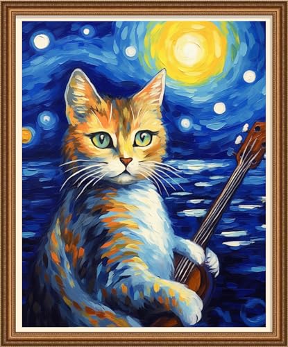 Disnesart Kreuzstich-Stickset, Vollstickerei-Set, DIY, 11-fädiges Baumwollgarn, bedruckt, DIY-Nadelspitzen-Kits, Bastelset, Kreuzstich, geprägte Sets, Katzen-Violine, 40,6 x 50,8 cm Disnesart Kreuzstich-Stickset, Vollstickerei-Set, DIY, 11-fädiges Baumwollgarn, bedruckt, DIY-Nadelspitzen-Kits, Bastelset, Kreuzstich, geprägte Sets, Katzen-Violine, 40,6 x 50,8 cm von Disnesart
