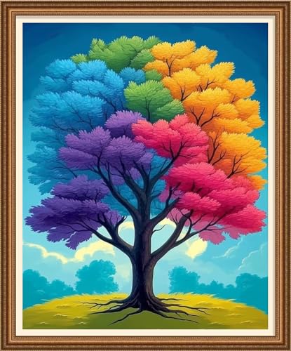 Disnesart Kreuzstich-Stickset, Vollstickset, DIY, 11-fädiges Baumwollgarn, bedruckt, DIY-Nadelspitzen-Kits, Bastelset, Kreuzstich, geprägte Sets, bunter Baum, 40,6 x 50,8 cm Disnesart Kreuzstich-Stickset, Vollstickset, DIY, 11-fädiges Baumwollgarn, bedruckt, DIY-Nadelspitzen-Kits, Bastelset, Kreuzstich, geprägte Sets, bunter Baum, 40,6 x 50,8 cm von Disnesart