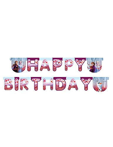 Procos 91132 - Girlande Happy Birthday, Frozen 2, Länge 2 m, Buchstaben-Girlande, Schriftzug, Hänge-Dekoration, Geburtstag, Mottoparty von Folat