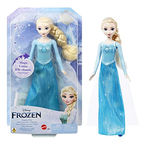 Disney Frozen Die Eiskönigin Spielzeug, Singende ELSA Puppe in charakteristischer Kleidung, singt Lass jetzt los aus dem Disney-Film Die Eiskönigin, Geschenke für Kinder, Deutsche Version HMG32 von Mattel