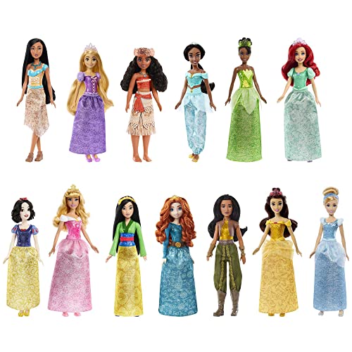 DISNEY Princess-Kollektion - 13 bewegliche Puppen mit charakteristischer Kleidung und Zubehör zum Spielen, weiche Haare zum Kämmen und Stylen, für Kinder ab 3 Jahren, HLW43 von Mattel