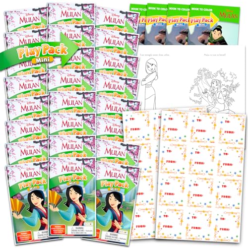 Disney Mulan Valentinstagskarten für die Kinderschule, 24 Stück, Mulan-Aktivitäts-Sets mit Etiketten, Valentinstagsgeschenke, Gastgeschenke für Kinder, Klassenzimmer, Party, Austauschpaket von Disney