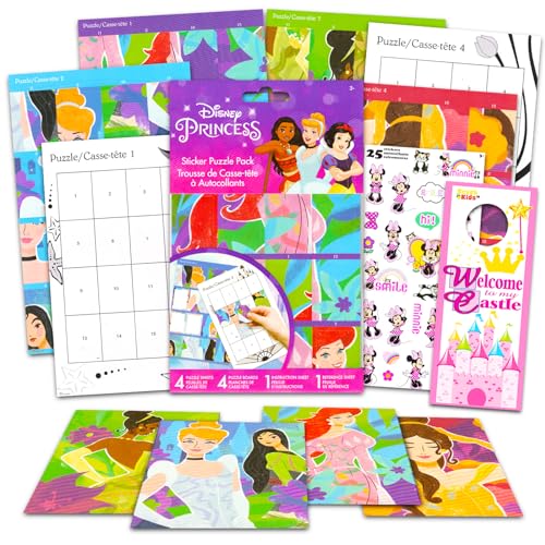 Disney Prinzessinnen-Sticker-Puzzle-Pack – Bündel mit 4 Disney Prinzessinnen-Aufkleber-Puzzles für Kinder im Alter von 3–5 Jahren plus Bonus-Sticker, mehr | Disney Prinzessinnen-Aktivitätsset für von Disney