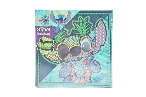 Disney Stitch Diamond Painting Set | Glow in the Dark Leinwand 19x19 cm | Stitch Bastelset für Kinder ab 6 Jahren | Diamant Malset mit Zubehör | Leuchtendes Mosaikbild zum Selbstgestalten von Disney
