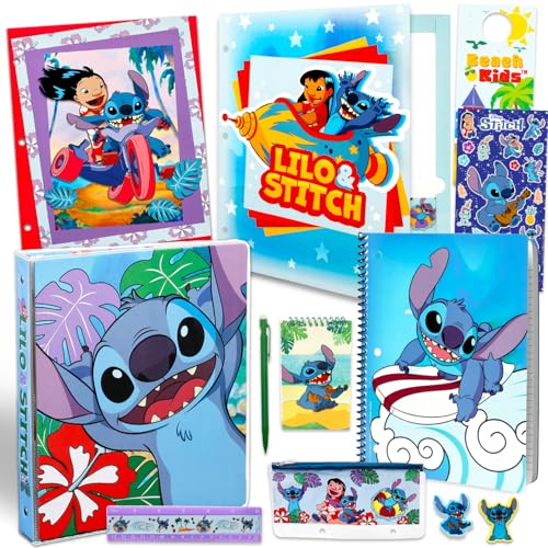 Stichordner für die Schule – Disney Binder Paket enthält Ordner, 2 Portfolio-Ordner, Notizbuch, Bleistifte, Radiergummis, Lineal, mehr | Lilo und Stich Schulbedarf-Set von Disney
