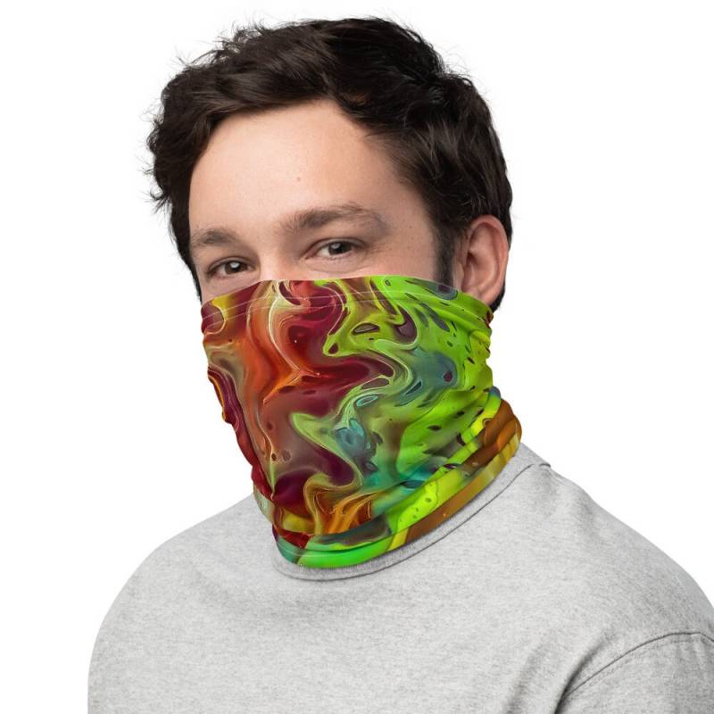 Halsschal, Gesichtsmasken, Stirnbänder, Halswärmer, Bandana, Einzigartiges Design, Armband, Abstrakt, Kunst, Authentisch, Orange, Grün, Rot von DistortedRainbowsArt