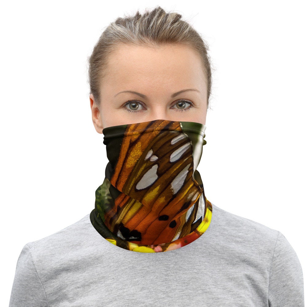 Halstuch, Gesichtsmasken, Stirnbänder, Halswärmer, Bandana, Floral, Einzigartiges Design, Armband, Schmetterling, Natur, Orange, Gelb, Rosa von DistortedRainbowsArt