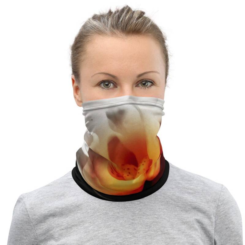 Halstuch, Gesichtsmasken, Stirnbänder, Halswärmer, Bandana, Floral, Einzigartiges Design, Armband, Weiße Blume, Orange Blume von DistortedRainbowsArt