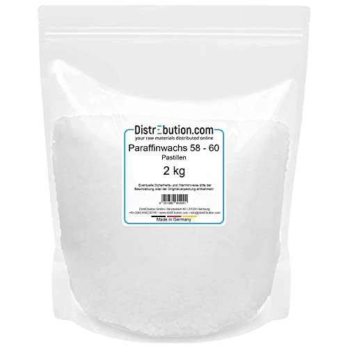 Paraffinwachs Pastillen 2kg Schmelzpunkt 58-60 °C Kerzenwachs zum gießen von Kerzen in Ph. Eur. Qualität - Made in Germany von DistrEbution