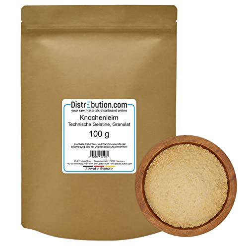 Knochenleim Granulat 100g, Technische Gelatine, Holzleim, Perlleim für Holz, Papier Knochenleim Granulat 100g, Technische Gelatine, Holzleim, Perlleim für Holz, Papier von DistrEbution.com