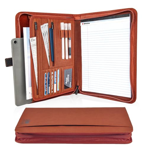 Leder-Portfolio-Organizer für Damen und Herren, Business-Padfolio mit Reißverschluss, Dokumentenmappe/Planer/Arbeitsbinder, Büroarbeitszubehör, Braun von Ditiord