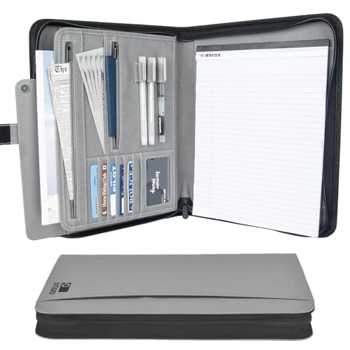 Leder-Portfolio-Organizer für Damen und Herren, Business-Padfolio mit Reißverschluss, Dokumentenmappe/Planer/Arbeitsbinder, Büroarbeitszubehör, Grau Leder-Portfolio-Organizer für Damen und Herren, Business-Padfolio mit Reißverschluss, Dokumentenmappe/Planer/Arbeitsbinder, Büroarbeitszubehör, Grau von Ditiord