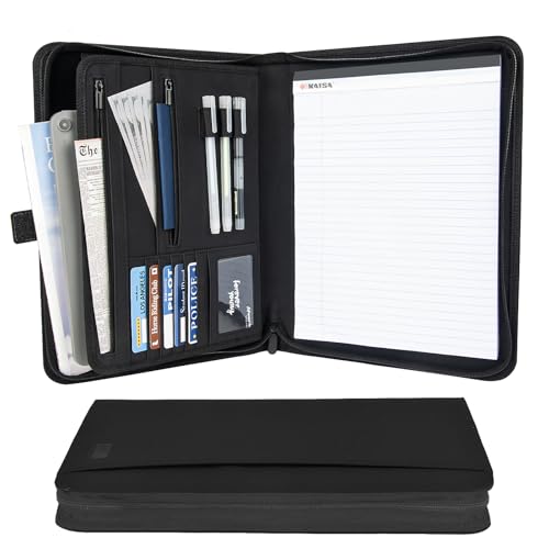 Leder-Portfolio-Organizer für Damen und Herren, Business-Padfolio mit Reißverschluss, Dokumentenmappe/Planer/Arbeitsbinder, Büroarbeitszubehör, Schwarz Leder-Portfolio-Organizer für Damen und Herren, Business-Padfolio mit Reißverschluss, Dokumentenmappe/Planer/Arbeitsbinder, Büroarbeitszubehör, Schwarz von Ditiord