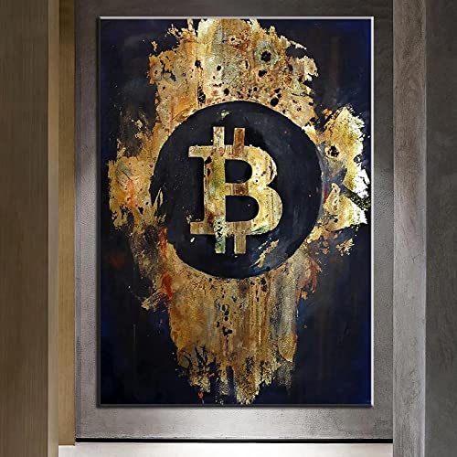 Abstrakte Kunst Bitcoin Ölgemälde Währung Leinwand Moderne Motivationswand Posterdruck für Büro Wohnkultur Bild 70 x 100 cm Rahmenlos von Dittelle