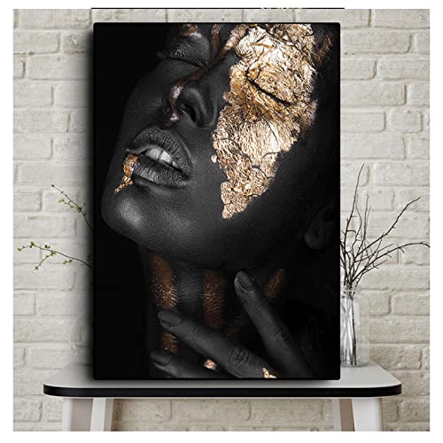 Dittelle HD-Ölgemälde auf Leinwand, Poster und Drucke, skandinavische Wandkunst, Bilder für Wohnzimmer, afrikanische Frau in Schwarz und Gold, 60 x 90 cm, rahmenlos Dittelle HD-Ölgemälde auf Leinwand, Poster und Drucke, skandinavische Wandkunst, Bilder für Wohnzimmer, afrikanische Frau in Schwarz und Gold, 60 x 90 cm, rahmenlos von Dittelle