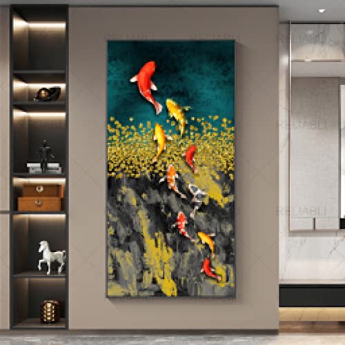 Dittelle Koi Fisch Feng Shui Karpfen Goldfisch Bilder Ölgemälde auf Leinwand Poster und Drucke Wandkunst Bilder für Wohnzimmer 40x85cm Rahmenlos von Dittelle