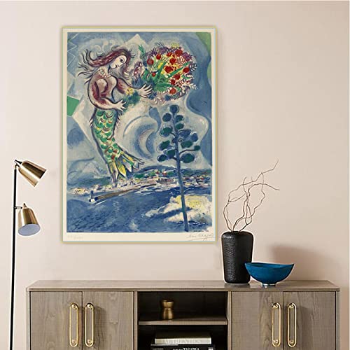 Marc Chagall《Mermaid Pine》Leinwandkunst Ölgemälde Berühmte Kunstwerke Poster Bild Wanddekoration Heimdekoration Leinwanddruck 70x100cm Rahmenlos von Dittelle