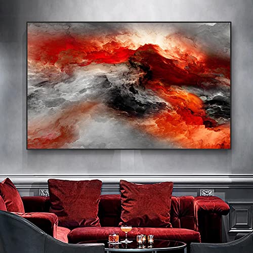Rote schwarze Wolke abstrakte Kunst Ölgemälde Poster und Drucke auf Leinwand moderne Kunst Wandbild für Wohnzimmer Dekor 80 x 130 cm rahmenlos von Dittelle