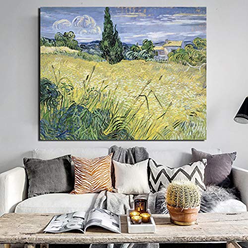 Van Gogh Grünes Weizenfeld mit Zypresse Leinwand Gemälde Wohnzimmer Wohnkultur Moderne Wandkunst Ölgemälde Poster Bild 60x80cm Rahmenlos von Dittelle