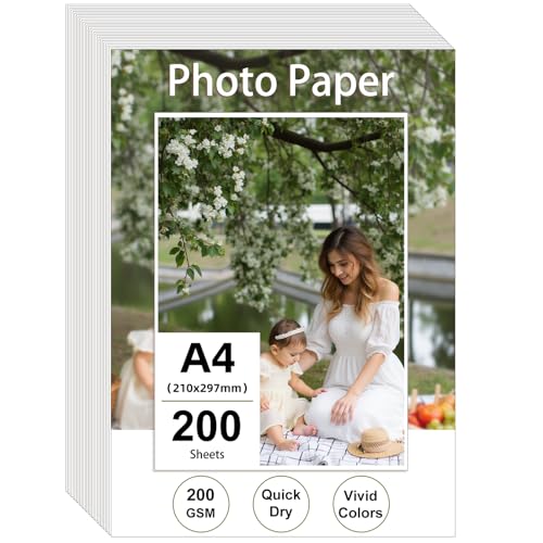 Ditwis 200 Blatt Fotopapier A4 200g/m², Glänzend Druckerpapier (21 x 29,7 cm) für Drucker, Dickes Papier zum Drucken für Fotos, Bildern, Flyern von Ditwis